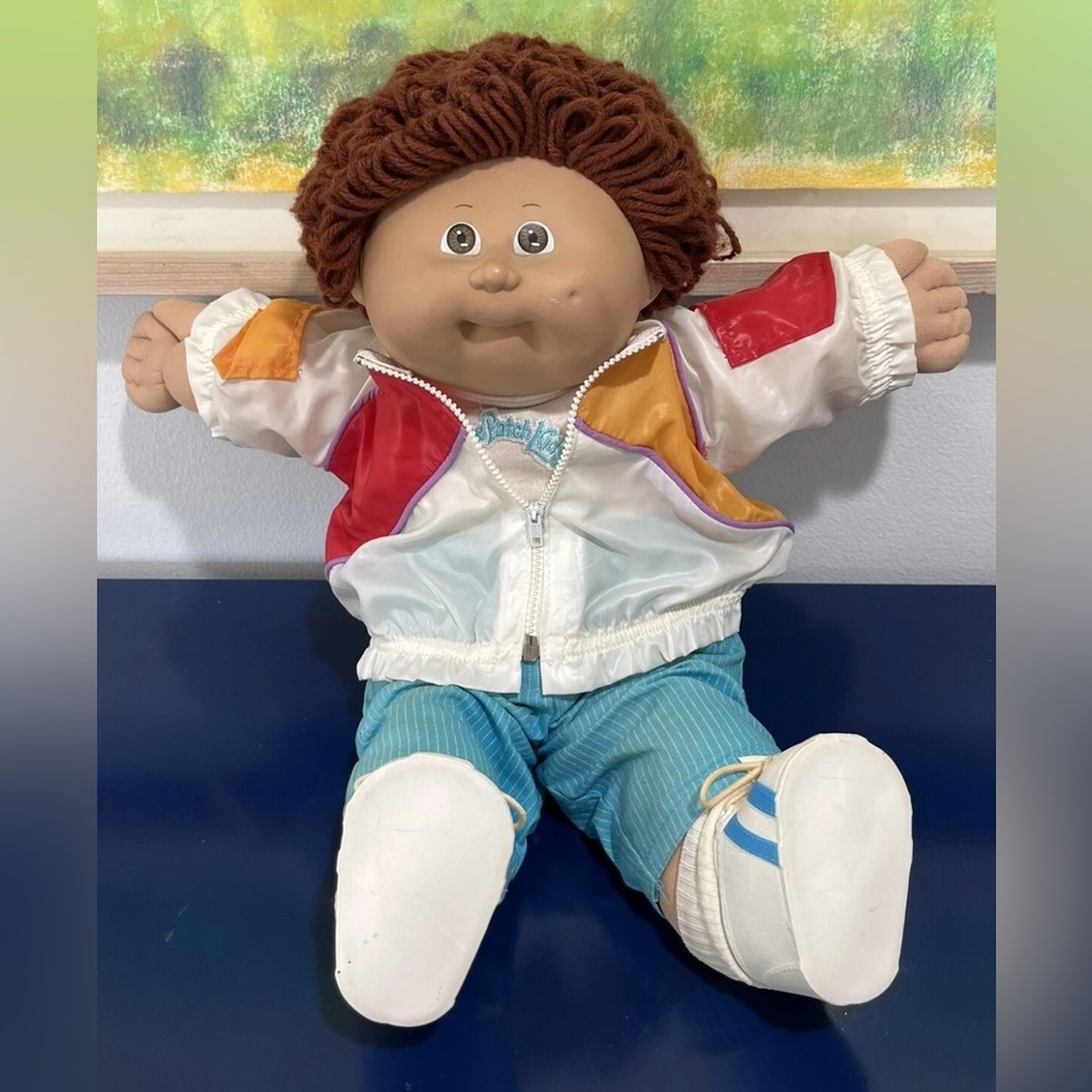 Cabbage Patch Kids CPK Doll Boy Brown Yarn Hair Eyes Vintage 80s 1986 Track Suit